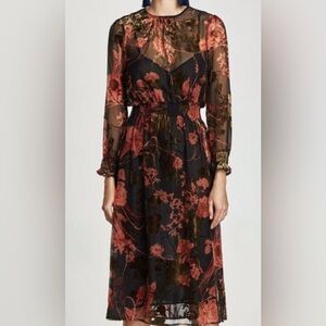 Zara Floral Print Velvet Dress Midi